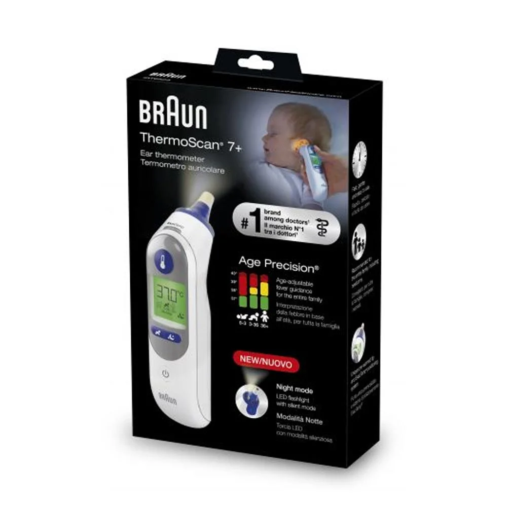 Braun ThermoScan 7+ Age Precision + Modalità Notte Termometro Auricolare, 1pezzo