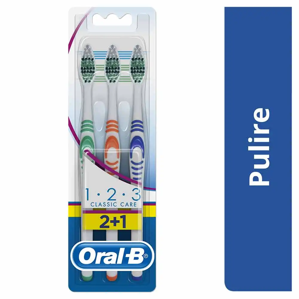 Oral-B 1 2 3 Classic Care Spazzolino Manuale Medio, 3 Spazzolini