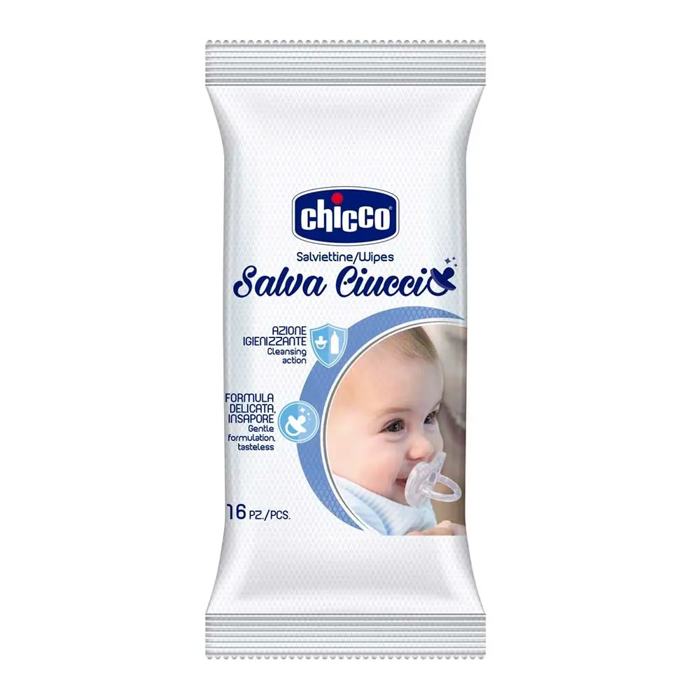 Chicco Salva Ciuccio Salviettine Igienizzanti Formula Delicata, 16 Salviette