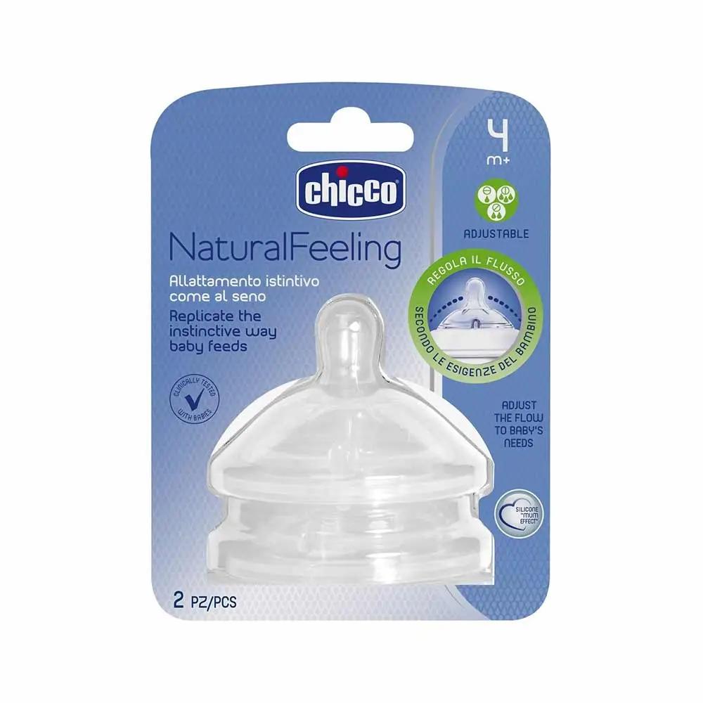 Chicco Natural Feeling - Tettarella in Silicone 4M+ Flusso Regolabile, 2 Pezzi
