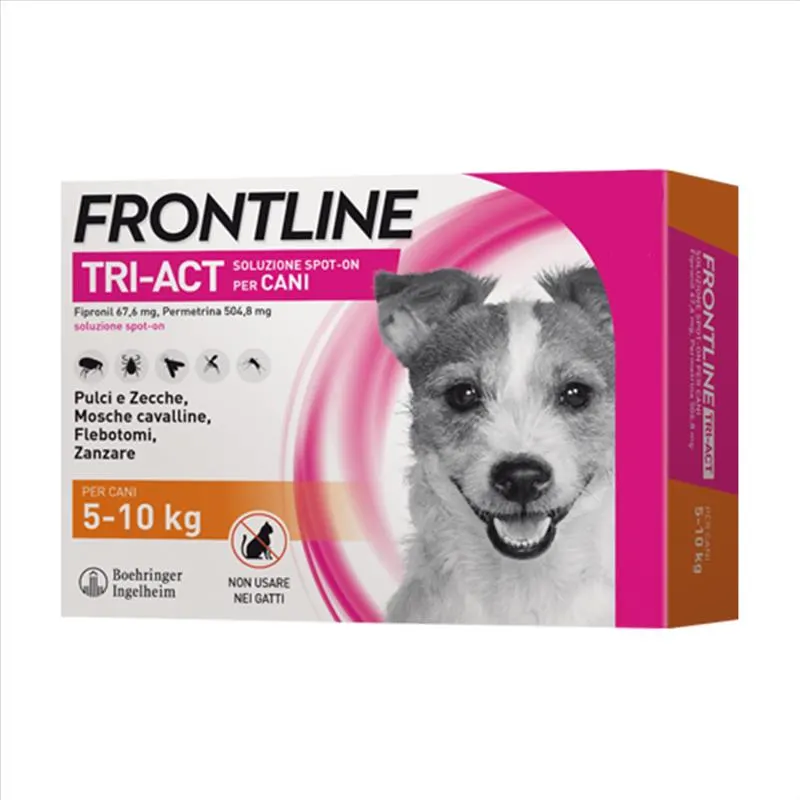Frontline Tri Act - Soluzione Spot On Insetticida Acaricida Cane 5-10Kg, 3 Pezzi