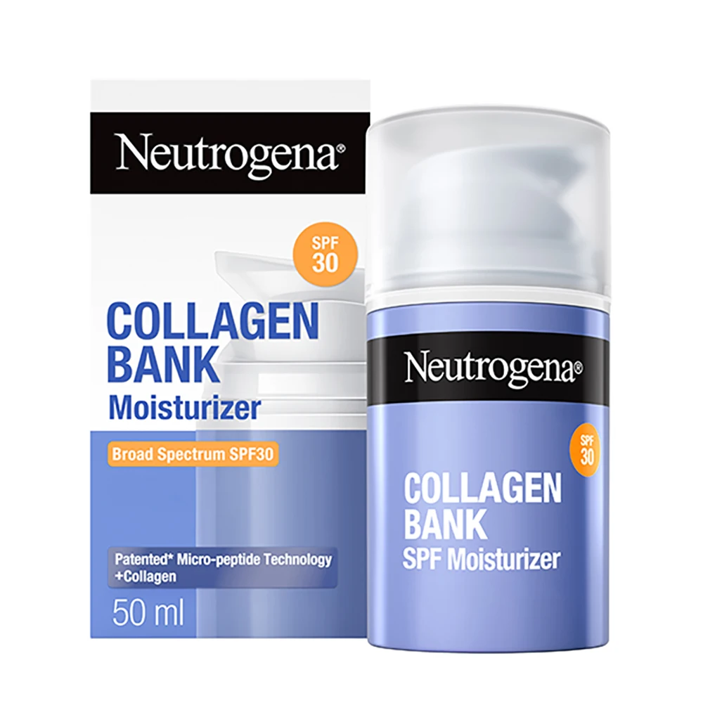 Neutrogena Collagen Bank Crema Idratante Viso SPF30 con Collagene Tecnologia Micropeptidica e Bakuchiol Protezione Solare Anti-Età, 50ml