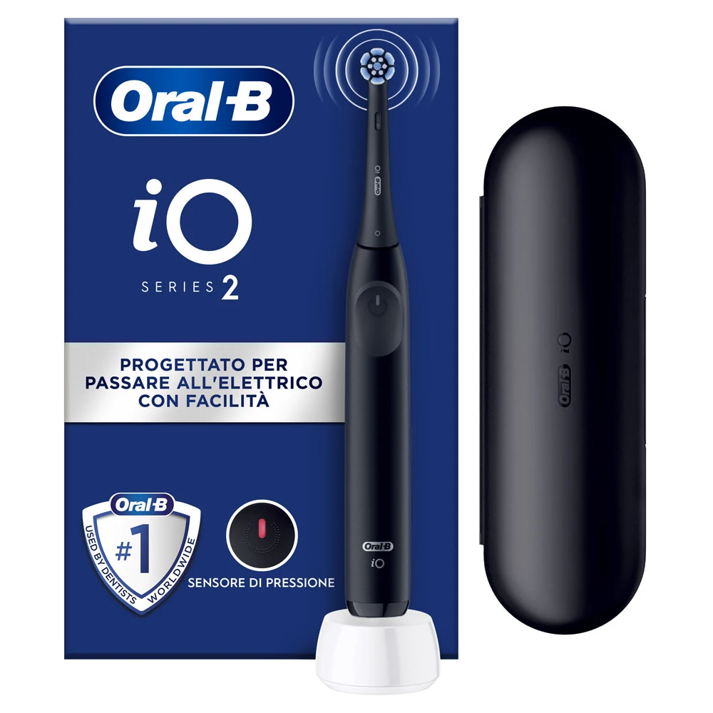 Oral-B iO - 2 Spazzolino Elettrico Ricaricabile Nero con Custodia da Viaggio