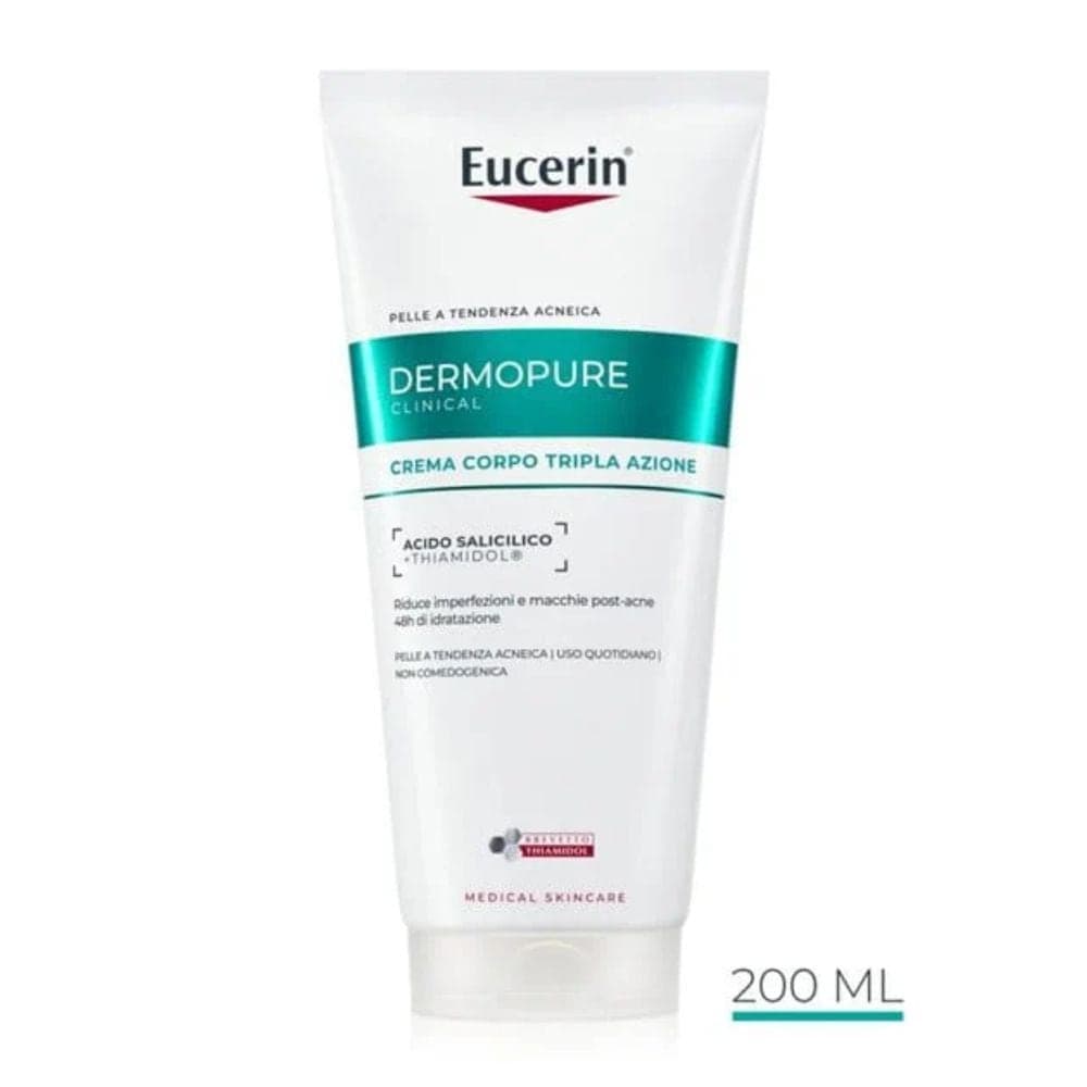 Eucerin Dermopure Clinical - Crema Corpo Tripla Azione per Pelle Grassa a Tendenza Acneica Sensibile, 200ml