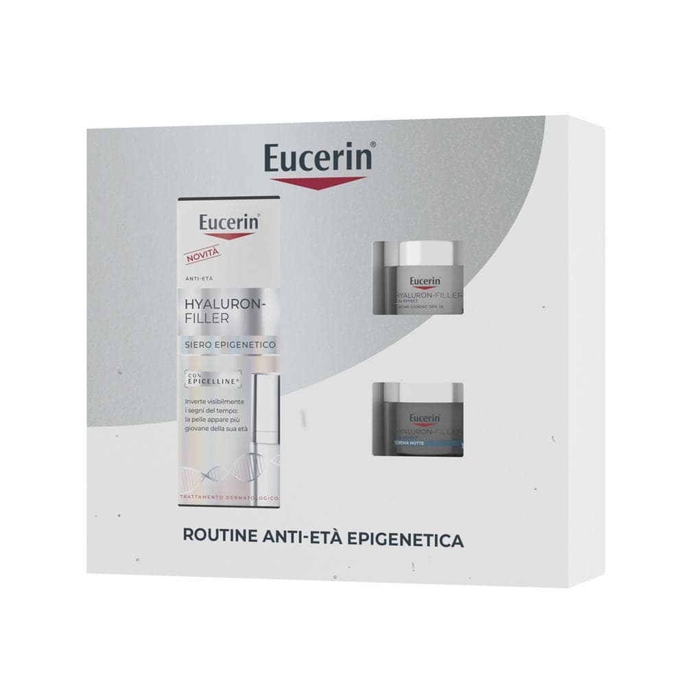 Eucerin Hyaluron Filler + 3x Effect Cofanetto Routine Anti-Età Epigenetica Siero Viso + Crema Giorno SPF30 + Crema Notte