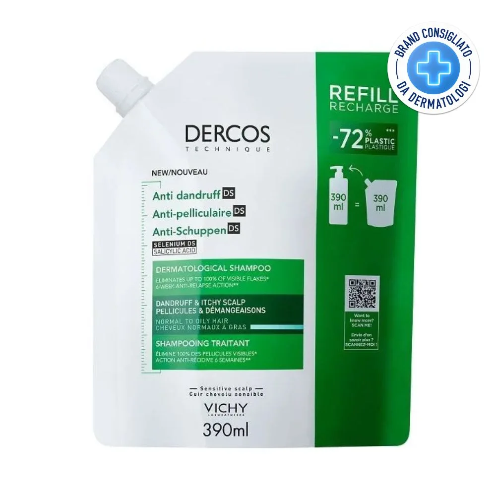 Vichy Dercos Technique Eco-Ricarica Shampoo Antiforfora Capelli Grassi, 390ml