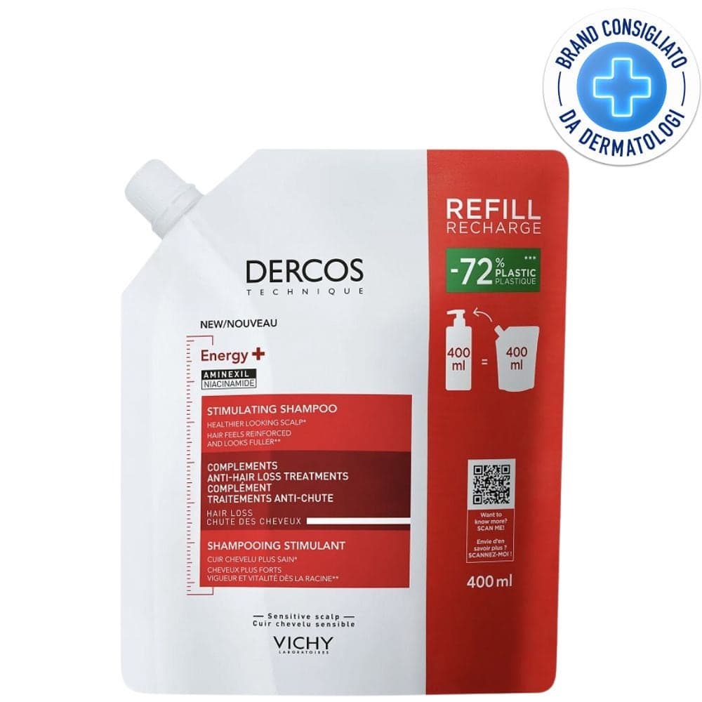 Vichy Dercos Technique Shampoo Energizzante - Eco-ricarica anticaduta con Aminexil, 400 ml