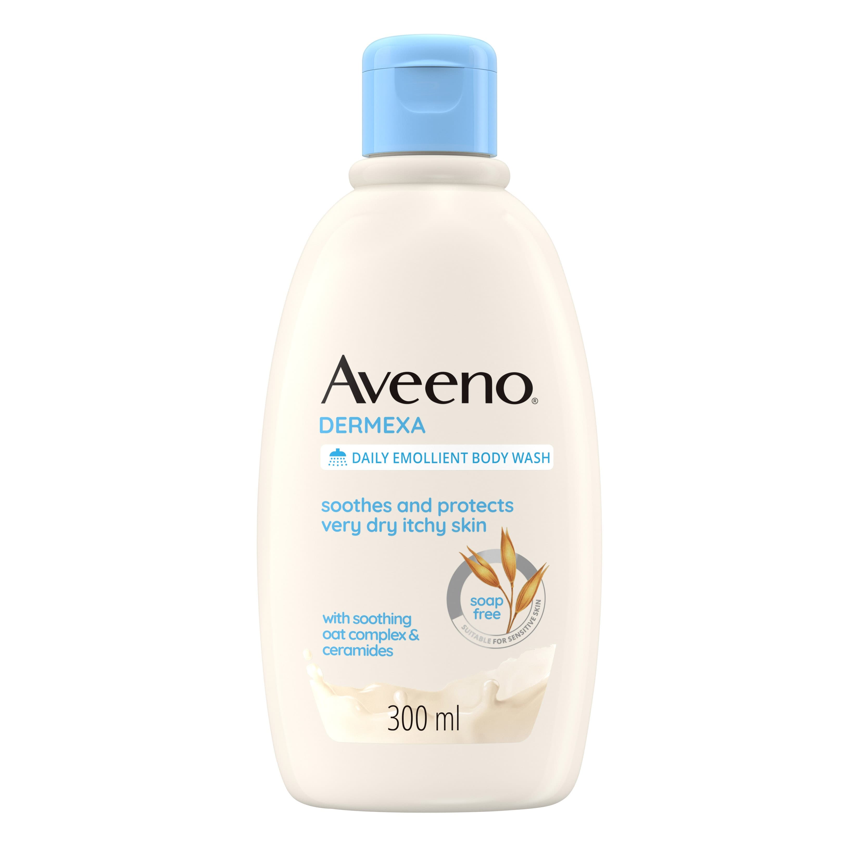 Aveeno Bagno Doccia Emolliente Bagnoschiuma Dermexa Uso Quotidiano Emolliente Senza Sapone Coloranti e Profuno per Pelli Sensibili, 300ml