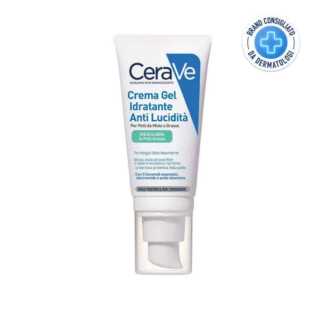 CeraVe Crema Gel Idratante Viso Anti Lucidità per Pelli da Miste a Grasse, 52ml