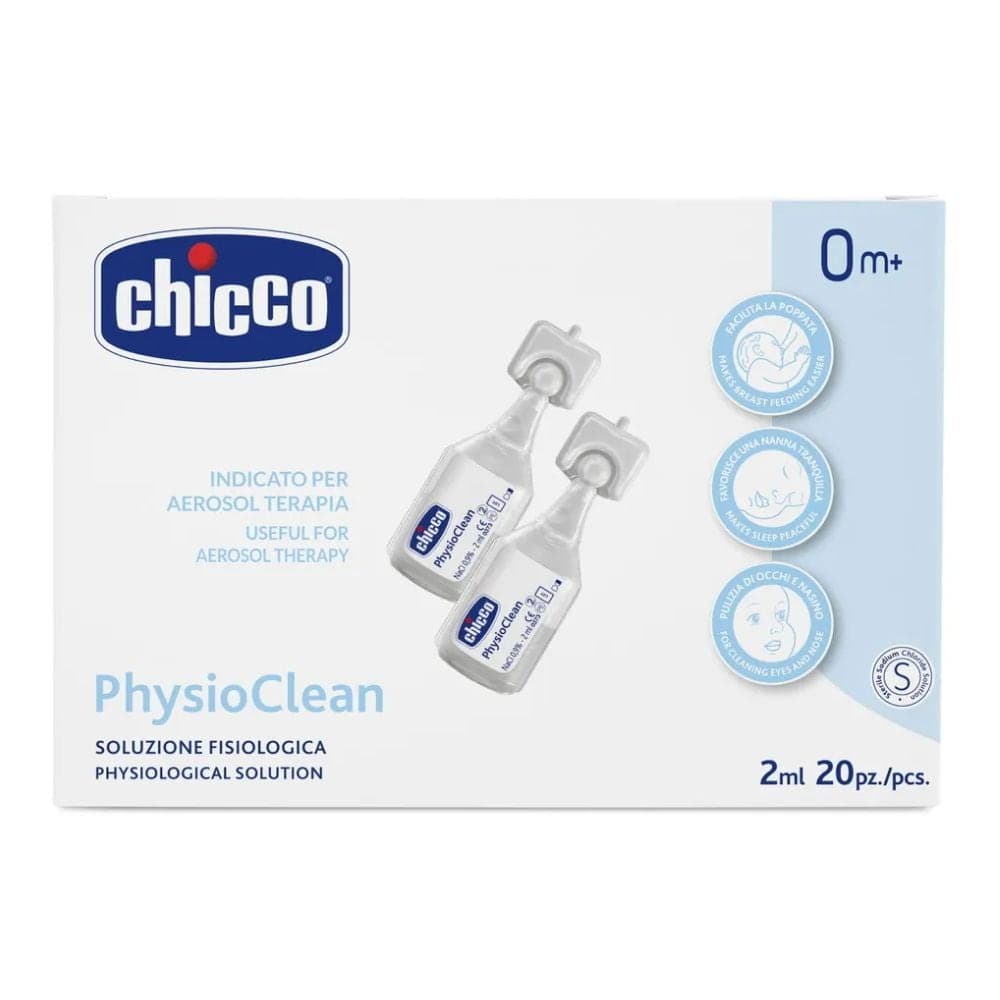 Chicco PhysioClean - Soluzione salina isotonica per l'igiene nasale e oculare, 20 flaconcini da 2 ml
