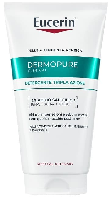 Eucerin Dermopure Clinical - Gel Detergente Tripla Azione per Pelle Grassa a Tendenza Acneica Sensibile, 150ml