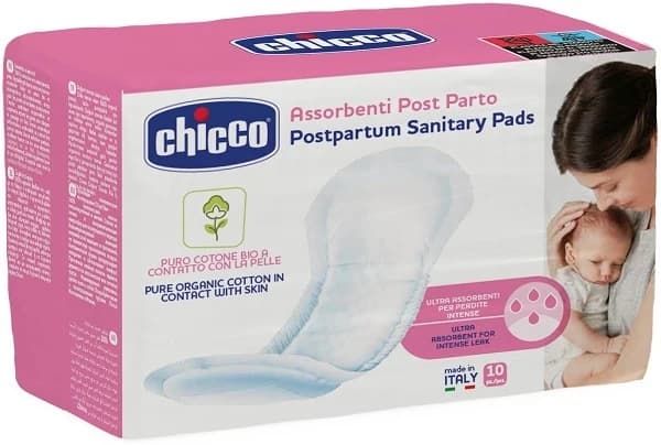 Chicco Assorbenti Post Parto in Cotone Biologico, 10 Pezzi