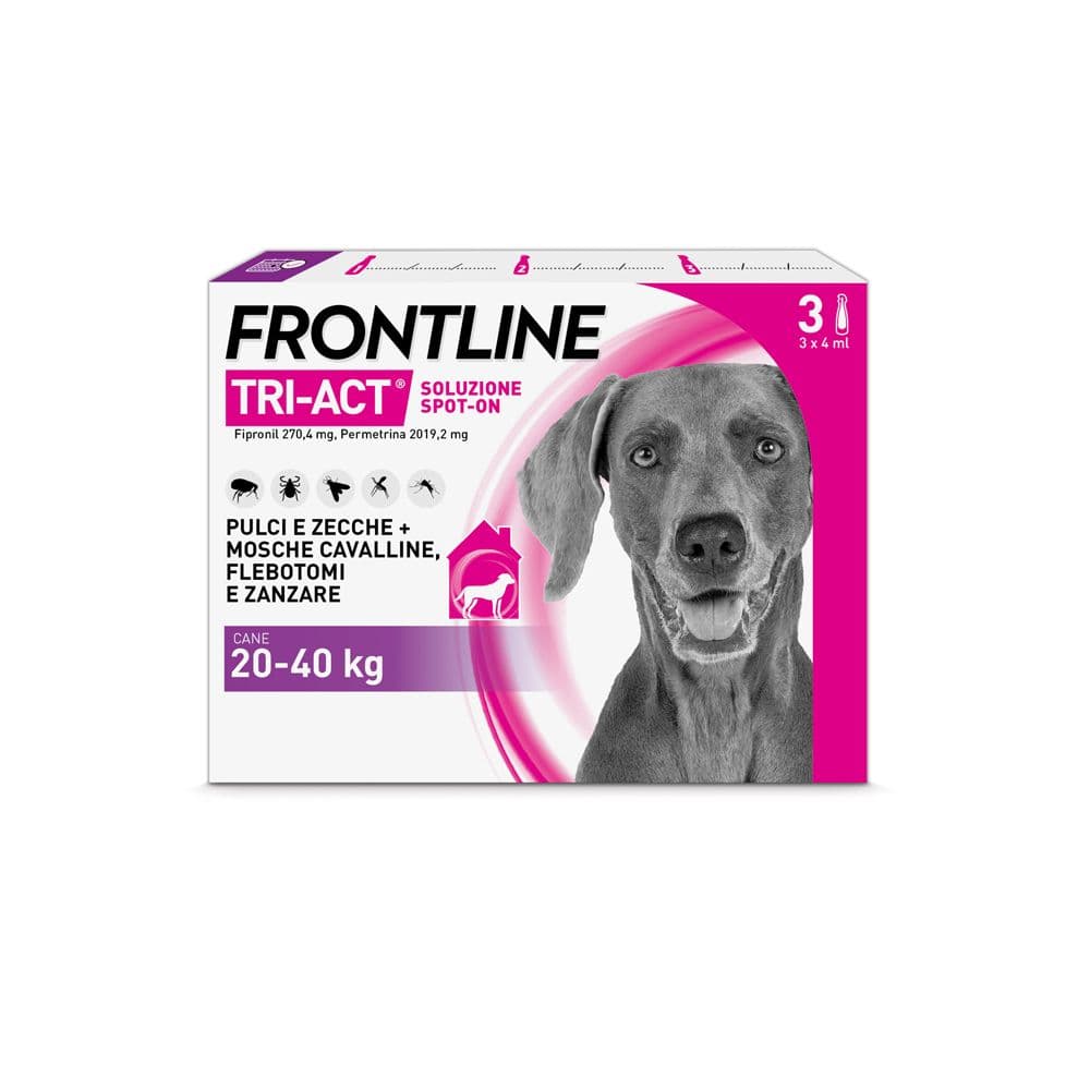 Frontline Tri-Act x3 Pipette, Antiparassitario Per Cani (20-40Kg) Contro Parassiti E Insetti Volanti