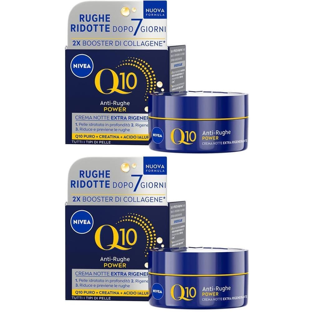 Nivea Q10 Anti-Rughe Power Crema Viso Notte Extra Rigenerante 50ml, Crema viso antirughe e idratante