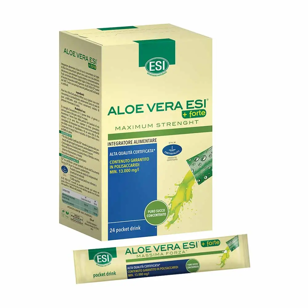 Esi Aloe Vera Succo Concentrato +Forte Favorisce le Funzioni Depurative 24 Pocket Drink da 20 ml - ESI