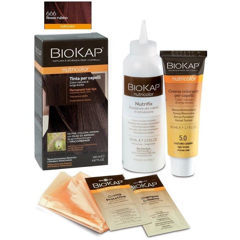 Biokap Nutricolor Tinta per Capelli 6.66 Rosso Rubino con Olio di Argan 140ml - Bios Line