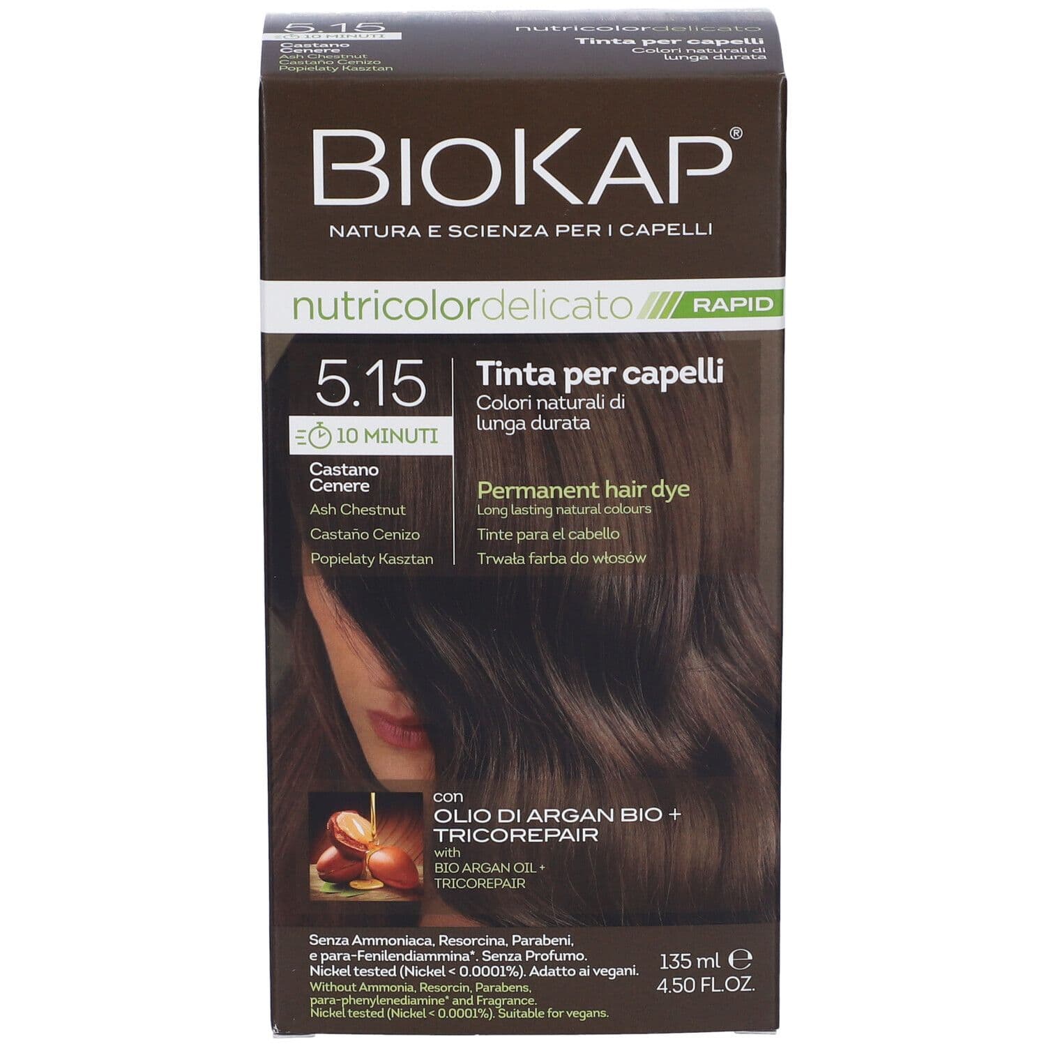 Biokap Nutricolor Delicato Rapid 5.15 Castano Cenere Tinta Permanente 135 ml - Bios Line