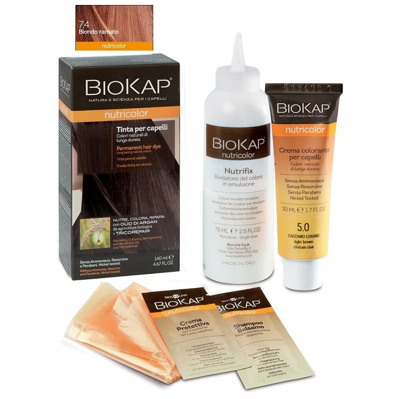 Biokap Nutricolor Tinta 7.4 Biondo Ramato con Olio di Argan e Proteine Vegetali 50 ml - Bios Line