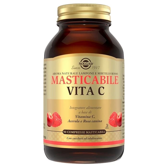 Vita C Masticabile Integratore Vitamina C con Acerola e Rosa Canina 90 Compresse - Solgar