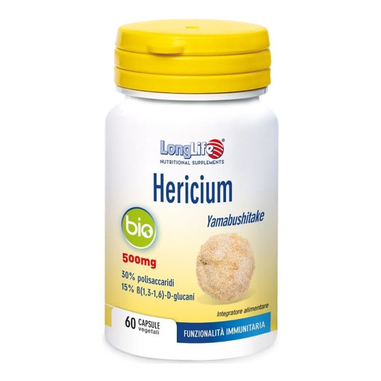 Hericium BIO Integratore Sistema Immunitario e Funzione Cognitiva con Polisaccaridi e Beta-Glucani 60 Capsule Vegetali - Longlife