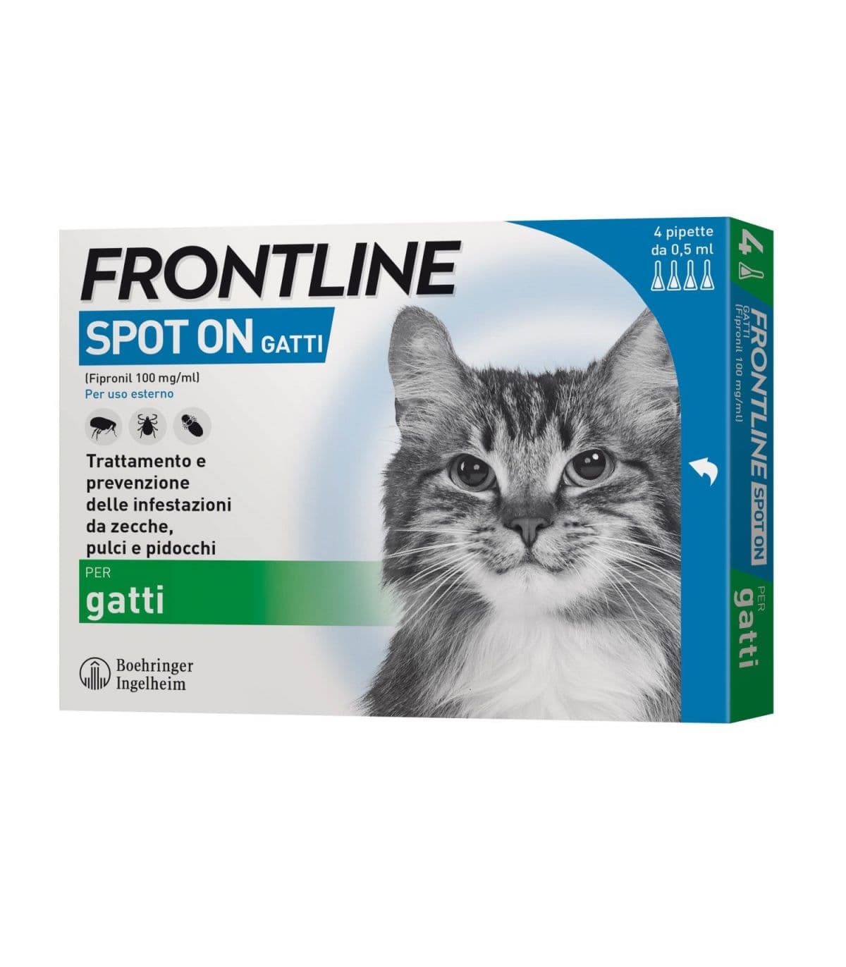 Frontline Spot-on Gatti trattamento antipulci 4 pipette 0,5 ml