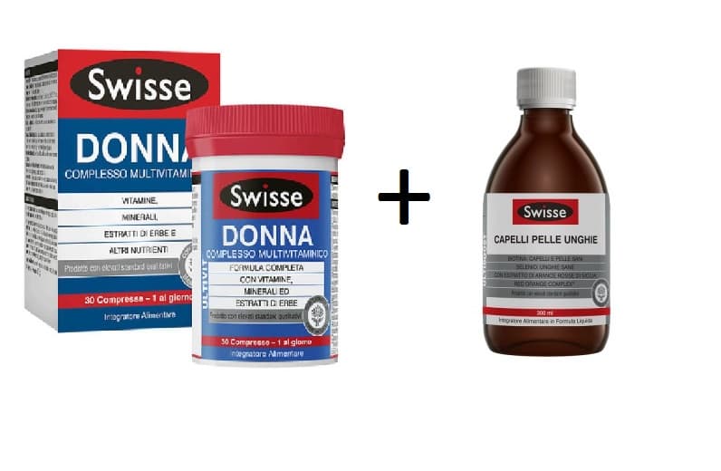 Swisse Bipack Multivitaminico Donna 30 Compresse + Swisse Capelli Pelle Unghie Liquido 300 ml