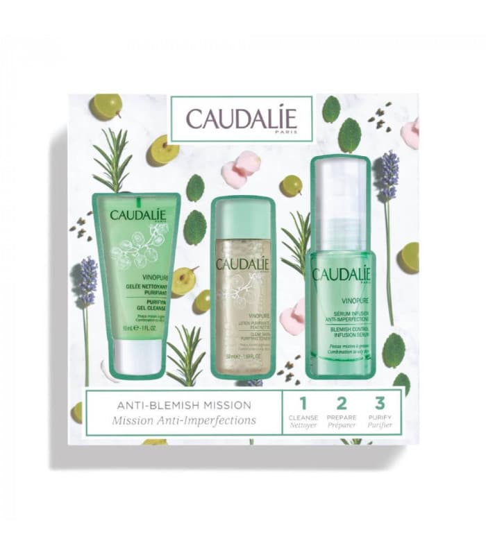 Caudalie Cofanetto Vinopure - Gel Detergente Purificante 30 ml + Tonico purificante 50 ml + Siero Infusione Anti Imperfezioni 30 ml