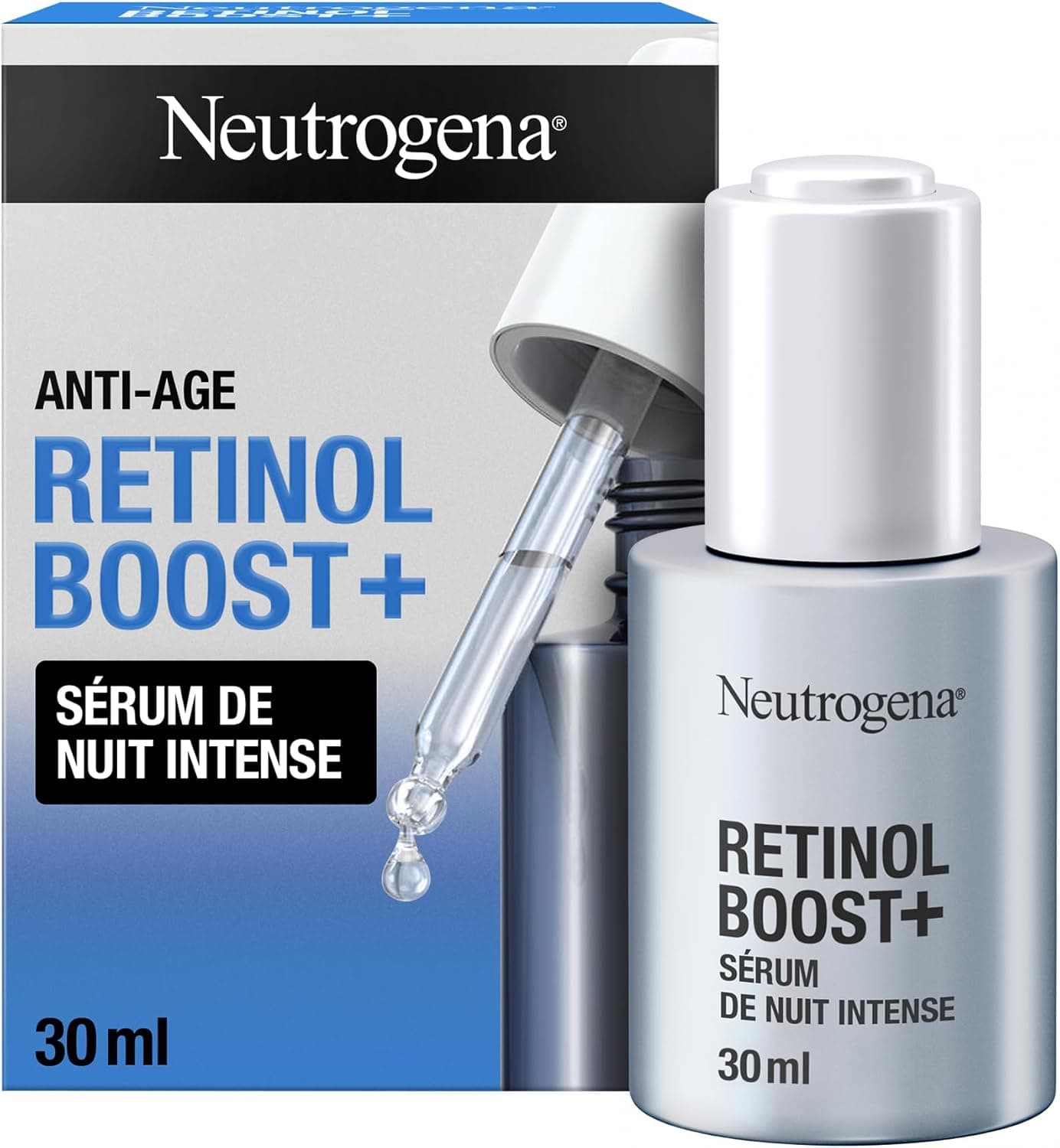 Neutrogena Retinol Boost Siero Notte Intenso Super Concentrato con 0,23% di Retinolo Puro Antirughe contro le Rughe più Profonde, 30ml