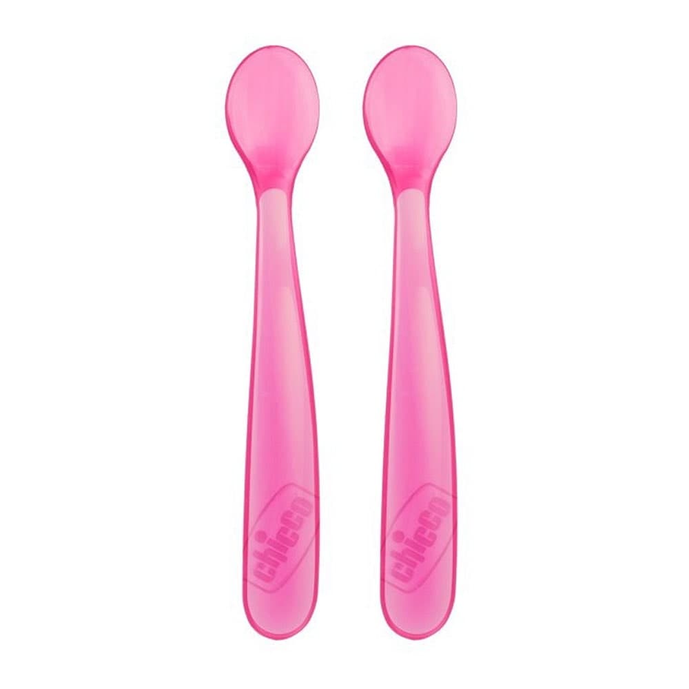 Chicco Cucchiaio in Morbido Silicone 6M+ per Svezzamento Colore Rosa, 2 Pezzi