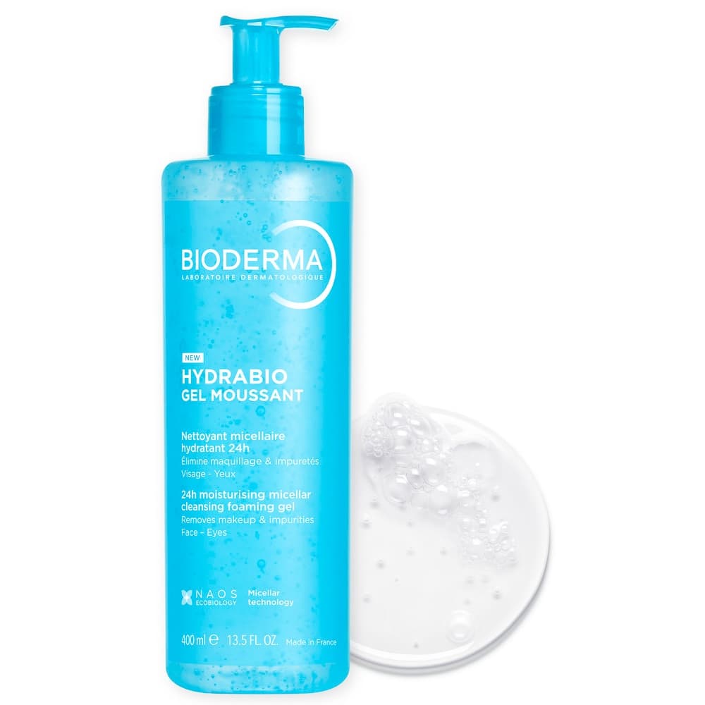 Bioderma Hydrabio Gel Moussant - Gel detergente micellare per idratare e struccare il viso, 400 ml
